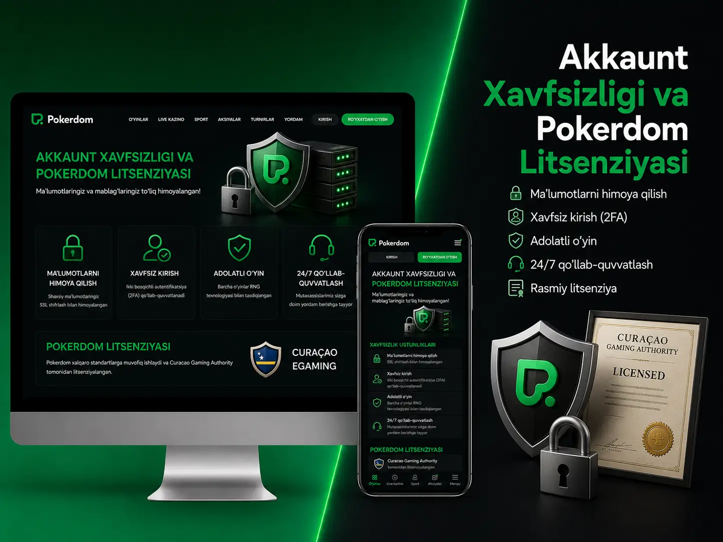 Pokerdom akkauntini himoyasi va litsenziya