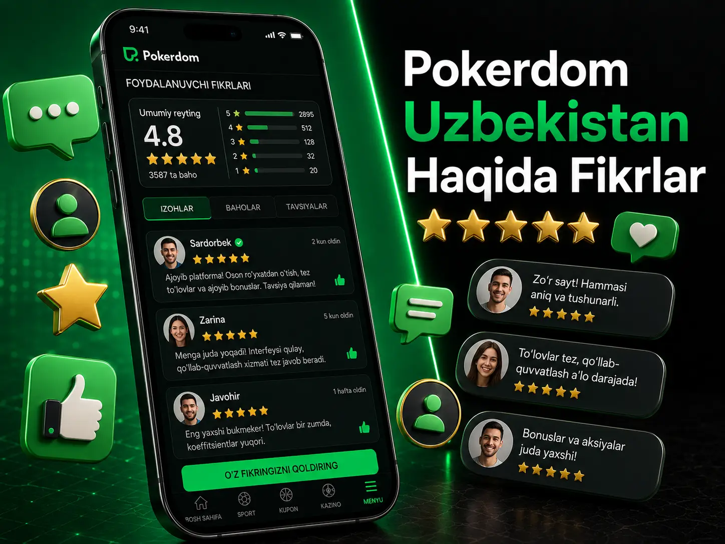 Pokerdom Uzbekistan haqida sharhlar
